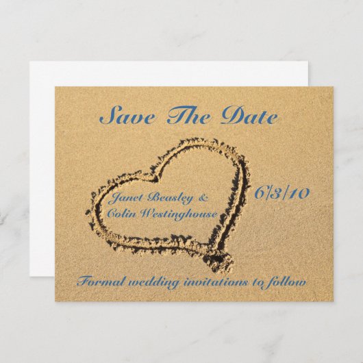 砂のハート Save the Date 発表カード 招待状 (正面/裏面)