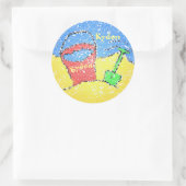 砂のバケツとショベルかわいいビーチ赤い黄色 ラウンドシール (バッグ)