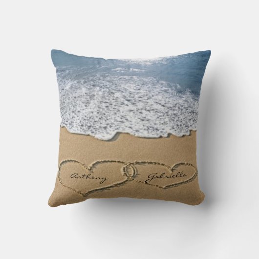 砂のパーソナライズな枕の愛ハート クッション (裏面)