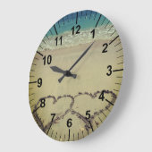 砂のビーチのテーマのハート ラージ壁時計 (傾斜)