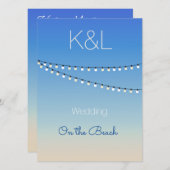 砂のビーチの水色 招待状 (正面/裏面)