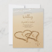 砂のビーチイニシャルの砂の写真結婚の 招待状 (正面)