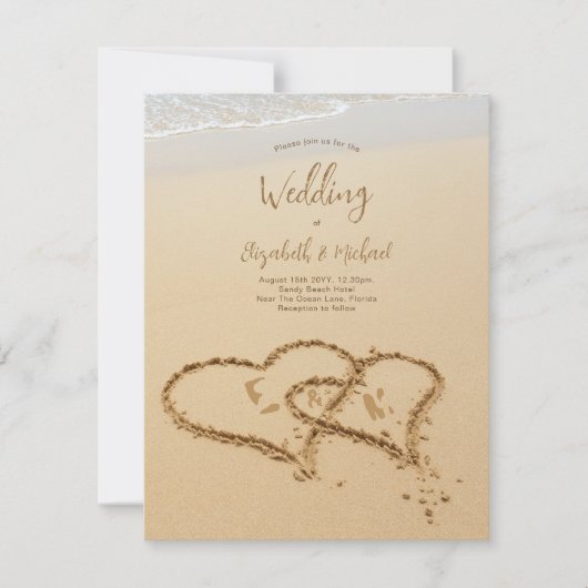 砂のビーチイニシャルの砂の写真結婚の 招待状 (正面)