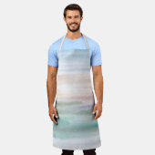 砂のビーチ海波サンセット抽象芸術水色 エプロン (着用した状態)