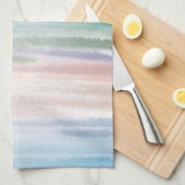 砂のビーチ海波サンセット抽象芸術水色 キッチンタオル (四つ折り)