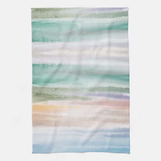 砂のビーチ海波サンセット抽象芸術水色 キッチンタオル (縦)