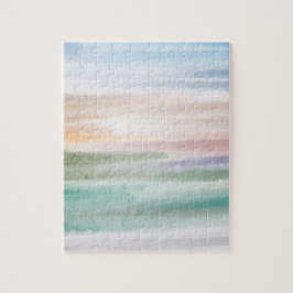 砂のビーチ海波サンセット抽象芸術水色 ジグソーパズル