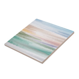 砂のビーチ海波サンセット抽象芸術水色 タイル