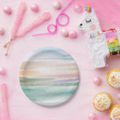 砂のビーチ海波サンセット抽象芸術水色 ペーパープレート (パーティー)