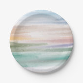 砂のビーチ海波サンセット抽象芸術水色 ペーパープレート (正面)