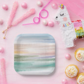 砂のビーチ海波サンセット抽象芸術水色 ペーパープレート (パーティー)