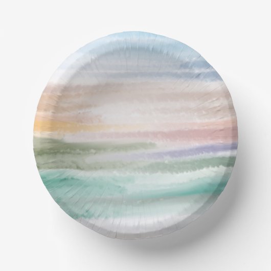 砂のビーチ海波サンセット抽象芸術水色 ペーパーボウル (正面)