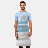 砂のビーチ海波抽象芸術水色 エプロン (着用した状態)