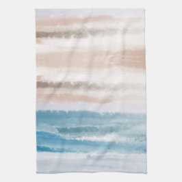 砂のビーチ海波抽象芸術水色 キッチンタオル