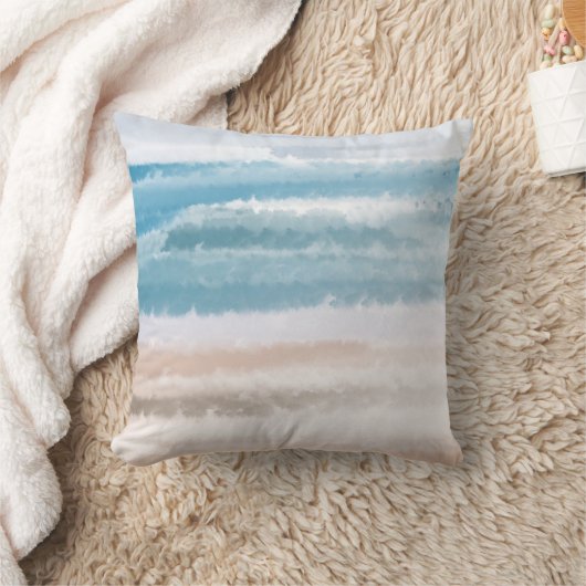 砂のビーチ海波抽象芸術水色 クッション (ブランケット)