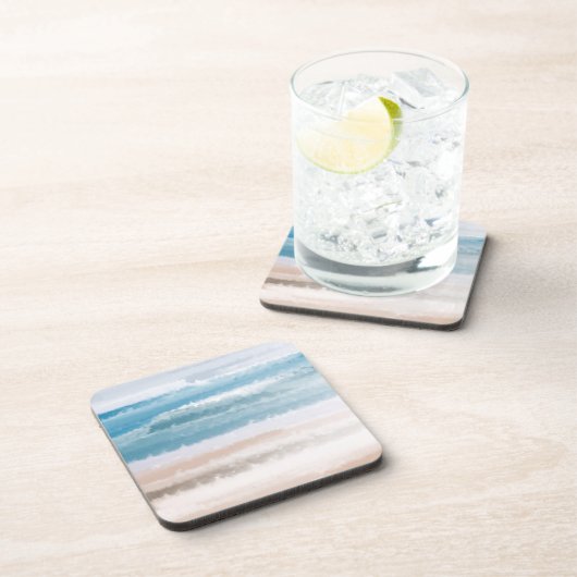 砂のビーチ海波抽象芸術水色 コースター (右側)