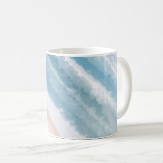 砂のビーチ海波抽象芸術水色 コーヒーマグカップ (正面右)