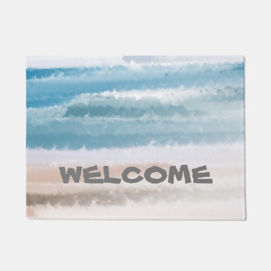 砂のビーチ海波抽象芸術水色 ドアマット (正面)