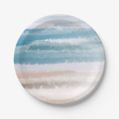 砂のビーチ海波抽象芸術水色 ペーパープレート (正面)