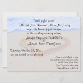 砂のビーチ結婚式のハート 招待状