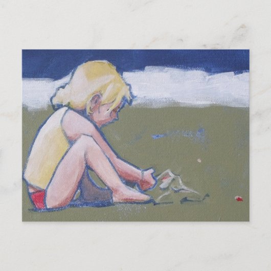 砂のビーチ遊の小さな女の子 ポストカード (正面)