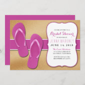 砂のブライダルシャワーの招待のピンクのビーチサンダル 招待状 (正面/裏面)