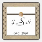 砂のモノグラムのステッカーの足跡 スクエアシール (正面)