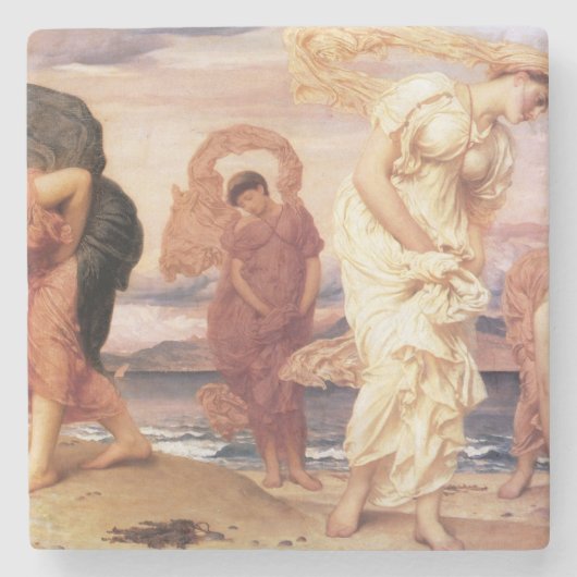 砂の上で小石を拾うギリシャのビーチ ストーンコースター (正面)