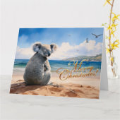 砂の上にコアラビーチメリークリスマス カード (黄色い花)