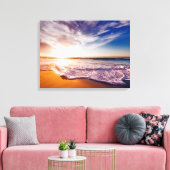 砂の上にゴージャスな波とビーチ キャンバスプリント (インサイチュ (リビング))