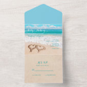 砂の上にハートを持つ結婚ビーチ オールインワン招待状 (内側)