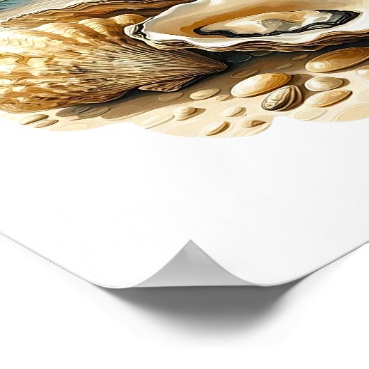 砂の上に牡蠣の貝殻をビーチ ポスター (角)