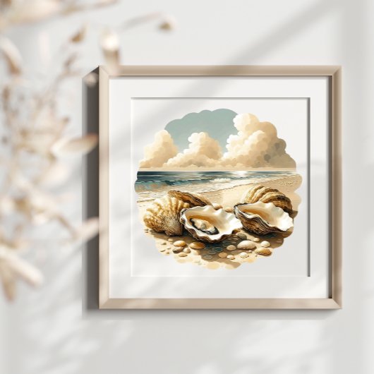 砂の上に牡蠣の貝殻をビーチ ポスター