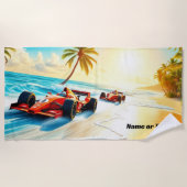 砂の上のレーシングカー名 ビーチタオル (正面)