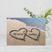 砂の上の二つのハートの結婚式招待状 招待状 (スタンド正面)