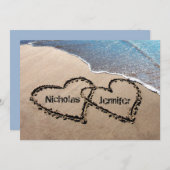 砂の上の二つのハートの結婚式招待状 招待状 (正面/裏面)