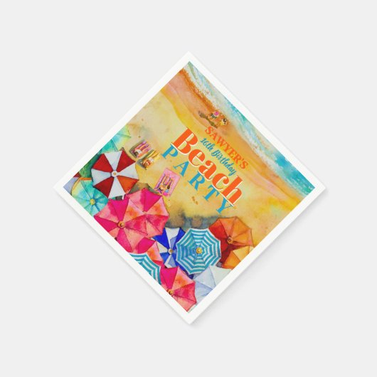 砂の上の夏の傘16誕生日 スタンダードカクテルナプキン (角)