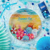 砂の上の夏の傘 ペーパープレート (パーティー)