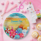 砂の上の夏の傘 ペーパープレート (パーティー)