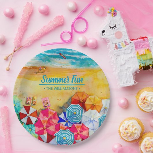 砂の上の夏の傘 ペーパープレート (パーティー)