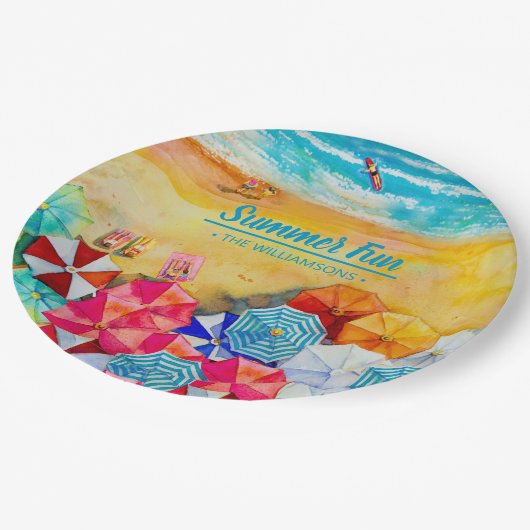 砂の上の夏の傘 ペーパープレート (アングル)