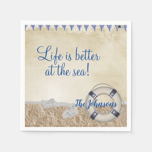 砂の上の救命具 スタンダードカクテルナプキン (正面)