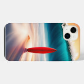 砂の上の直立したサーフボード iPhoneケース (裏面横)