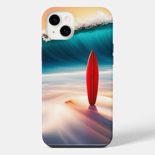 砂の上の直立したサーフボード iPhoneケース (裏面)