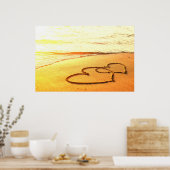 砂の上の砂のハートのビーチ、ロマンチックな写真 ポスター (キッチン)