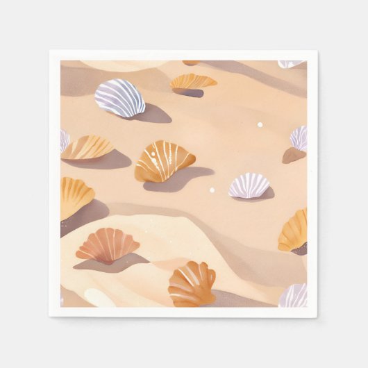 砂の上の貝殻 | 海 水彩画 スタンダードカクテルナプキン (正面)