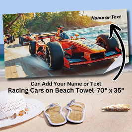 砂の上の赤いレーシングカーの名前 ビーチタオル