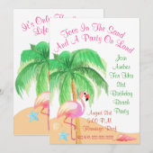 砂の上の足跡 フラミンゴパーティー招待状 招待状 (正面/裏面)