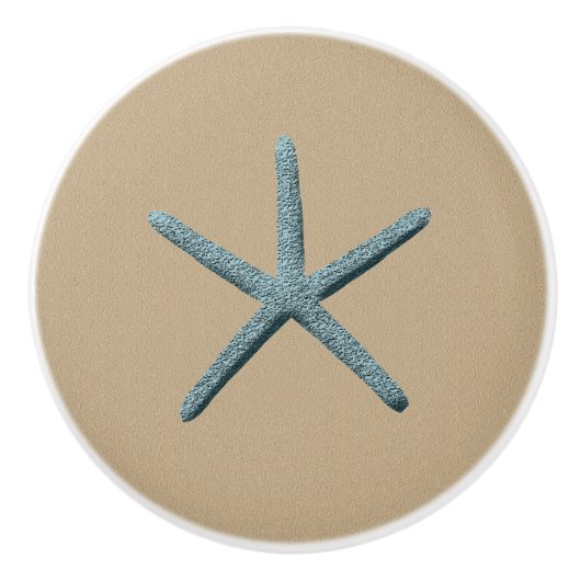 砂の上の青い指のヒトデ セラミックノブ (正面)