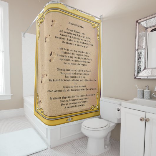 砂の中にカーテンの足跡をシャワーする  シャワーカーテン (インサイチュ)